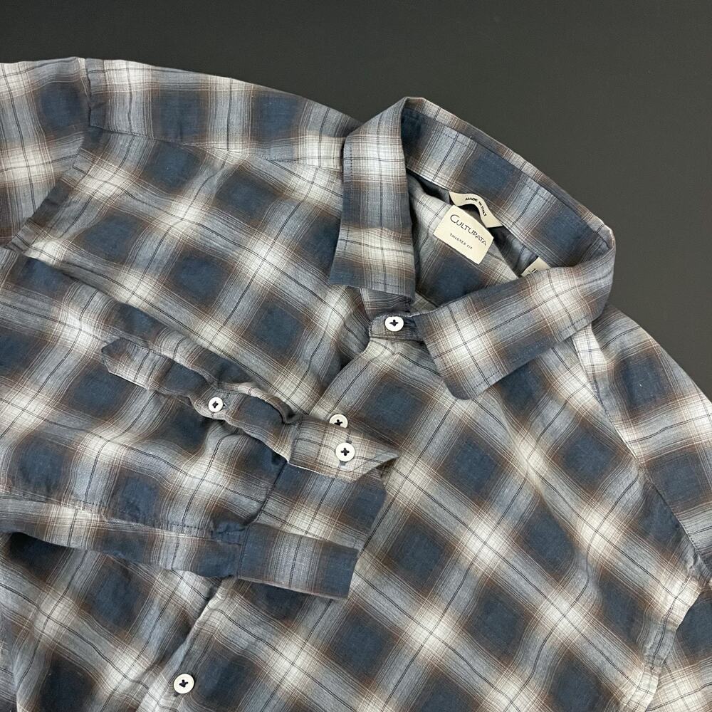 Culturata Shirt Mens XXL 18 46 Blue Windowpane Button Up Tailored Fit Italy Made